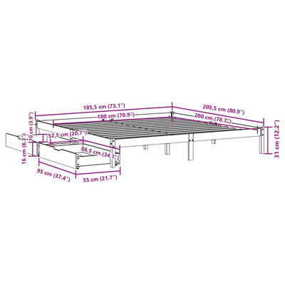 vidaXL Bedframe zonder matras massief grenenhout wit 180x200 cm