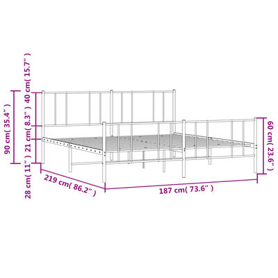 vidaXL Bedframe met hoofd- en voeteneinde metaal wit 183x213 cm