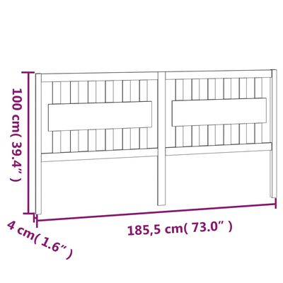 vidaXL Hoofdbord 185,5x4x100 cm massief grenenhout zwart