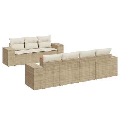 vidaXL 8-delige Loungeset met kussens poly rattan beige