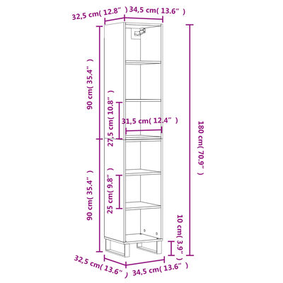 vidaXL Hoge kast 34,5x32,5x180 cm bewerkt hout betongrijs