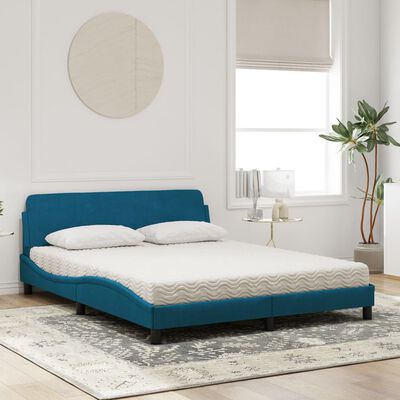 vidaXL Bed met matras fluweel blauw 160x200 cm