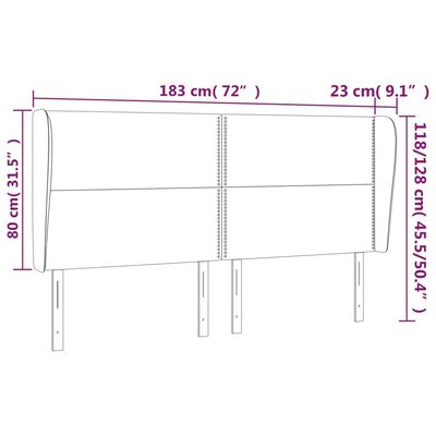 vidaXL Hoofdbord met randen 183x23x118/128 cm fluweel donkergrijs