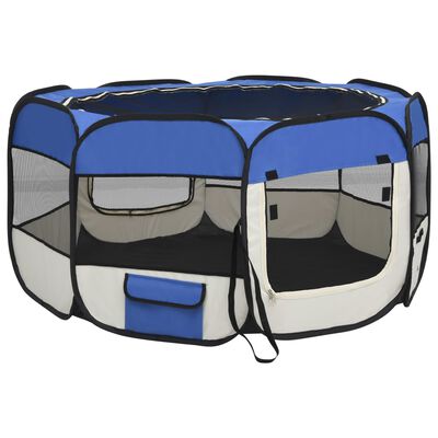 vidaXL Hondenren inklapbaar met draagtas 125x125x61 cm blauw