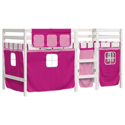 vidaXL Kinderhoogslaper met gordijnen 80x200 cm grenenhout roze