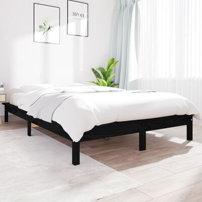 vidaXL Bedframe massief grenenhout zwart 140x200 cm