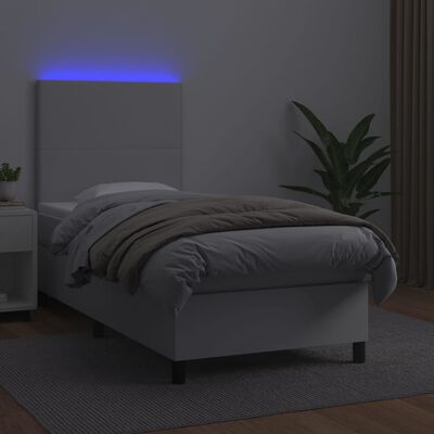 vidaXL Boxspring met matras en LED kunstleer wit 90x190 cm