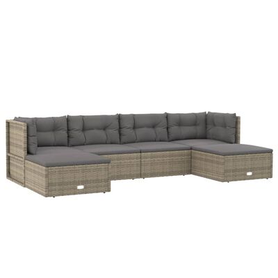 vidaXL 6-delige Loungeset met kussens poly rattan grijs