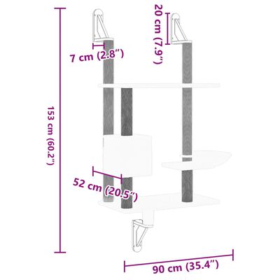 vidaXL Kattenmeubel wandgemonteerd met krabpaal 153 cm donkergrijs