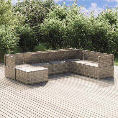 vidaXL 7-delige Loungeset met kussens poly rattan grijs