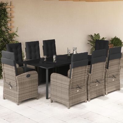 vidaXL 9-delige Tuinset met kussens poly rattan grijs