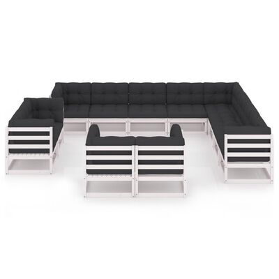 vidaXL 12-delige Loungeset met kussens massief grenenhout wit