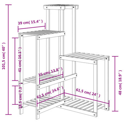 vidaXL Plantenstandaard 62,5x61,5x101,5 cm massief vurenhout