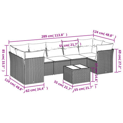 vidaXL 8-delige Loungeset met kussens poly rattan lichtgrijs