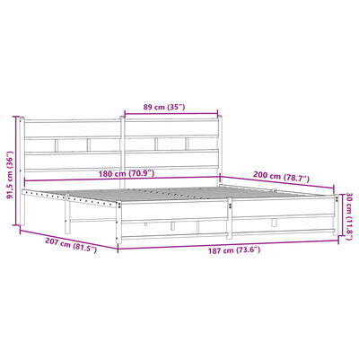 vidaXL Bedframe zonder matras metaal gerookt eikenkleurig 180x200 cm