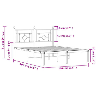 vidaXL Bedframe met hoofdbord metaal zwart 140x200 cm