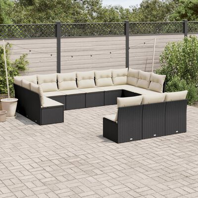 vidaXL 13-delige Loungeset met kussens poly rattan zwart