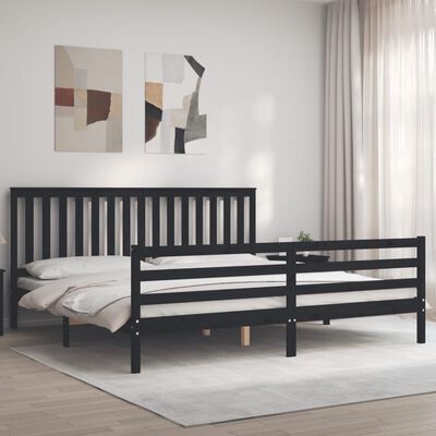 vidaXL Bedframe met hoofdbord massief hout zwart 200x200 cm