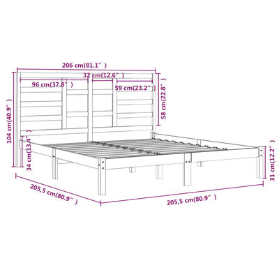 vidaXL Bedframe massief hout wit 200x200 cm