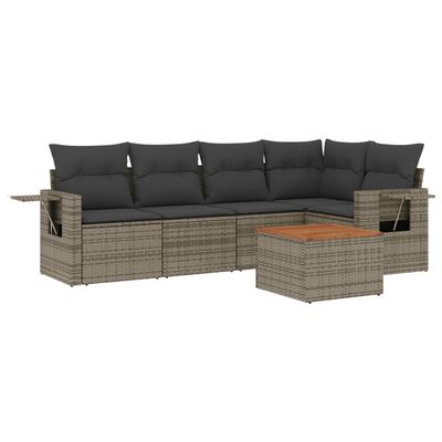 vidaXL 6-delige Loungeset met kussens poly rattan grijs