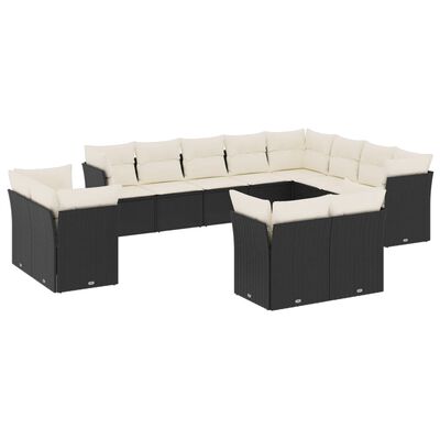 vidaXL 12-delige Loungeset met kussens poly rattan zwart