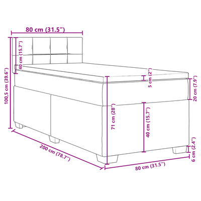 vidaXL Boxspring met matras fluweel lichtgrijs 80x200 cm