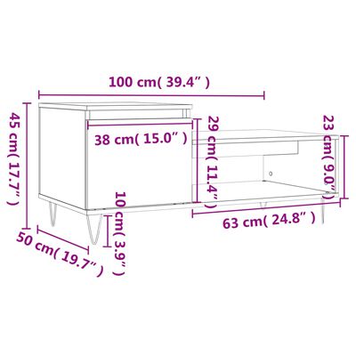 vidaXL Salontafel 100x50x45 cm bewerkt hout gerookt eikenkleurig