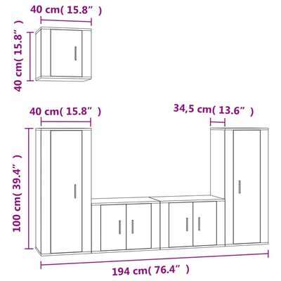 vidaXL 5-delige Tv-meubelset bewerkt hout wit