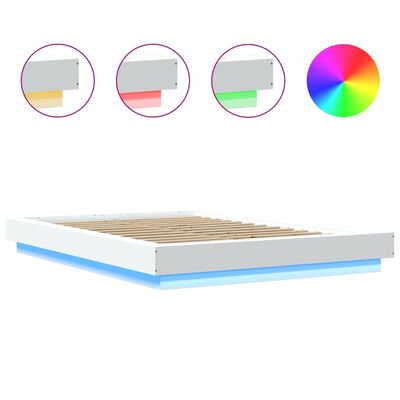 vidaXL Bedframe met LED-verlichting bewerkt hout wit 135x190 cm