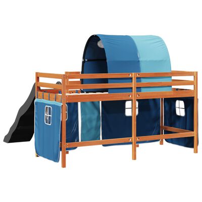 vidaXL Kinderhoogslaper met tunnel 80x200 cm massief grenenhout blauw