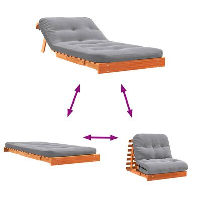 vidaXL Futon slaapbank met matras 90x206x11 cm grenenhout wasbruin