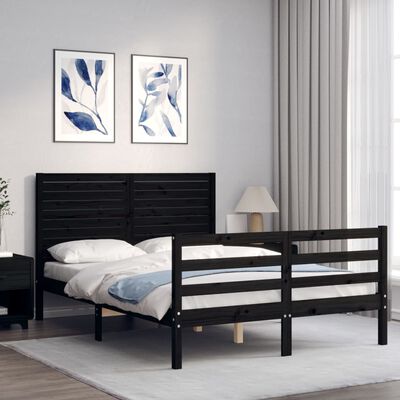 vidaXL Bedframe met hoofdbord massief hout zwart 120x200 cm