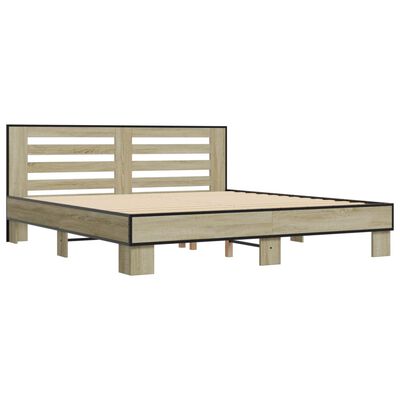 vidaXL Bedframe bewerkt hout metaal sonoma eikenkleurig 180x200 cm