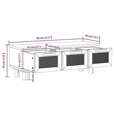 vidaXL Salontafel 80x40x30 cm bewerkt hout en grenenhout zwart