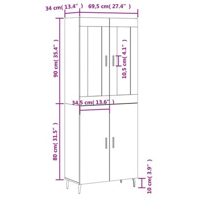 vidaXL Hoge kast 69,5x34x180 cm bewerkt hout wit