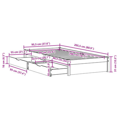 vidaXL Bedframe zonder matras massief grenenhout wit 90x200 cm