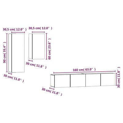 vidaXL 4-delige Tv-meubelset bewerkt hout betongrijs