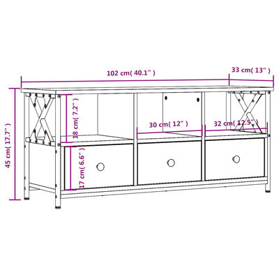 vidaXL Tv-meubel 102x33x45 cm bewerkt hout en ijzer sonoma eikenkleur