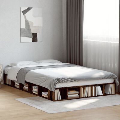 vidaXL Bedframe bewerkt hout gerookt eikenkleurig 135x190 cm