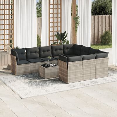 vidaXL 11-delige Loungeset met kussens poly rattan lichtgrijs