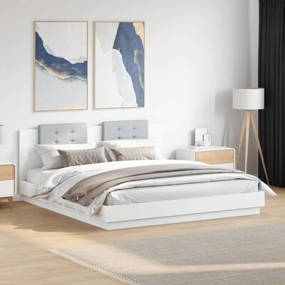 vidaXL Bedframe met hoofdeinde en LED-verlichting wit 200x200 cm