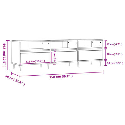 vidaXL Tv-meubel 150x30x44,5 cm bewerkt hout grijs sonoma eikenkleurig