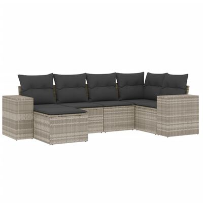 vidaXL 6-delige Loungeset met kussens poly rattan lichtgrijs