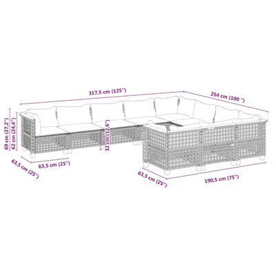 vidaXL 10-delige Loungeset met kussens poly rattan zwart