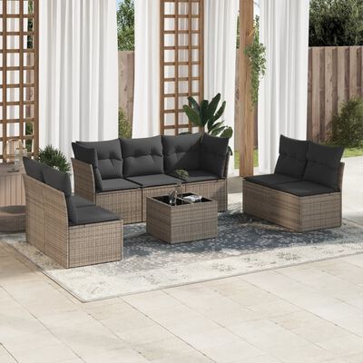 vidaXL 8-delige Loungeset met kussens poly rattan grijs