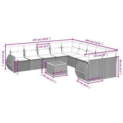 vidaXL 11-delige Loungeset met kussens poly rattan grijs