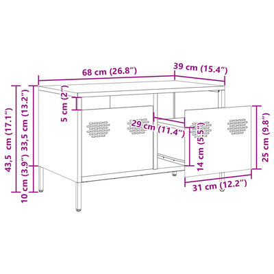 vidaXL Tv-meubel 68x39x43,5 cm koudgewalst staal zwart