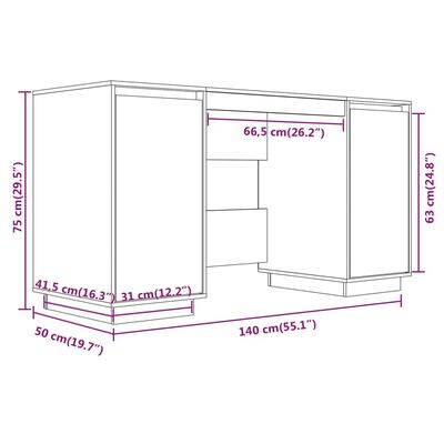 vidaXL Bureau 140x50x75 cm massief grenenhout zwart