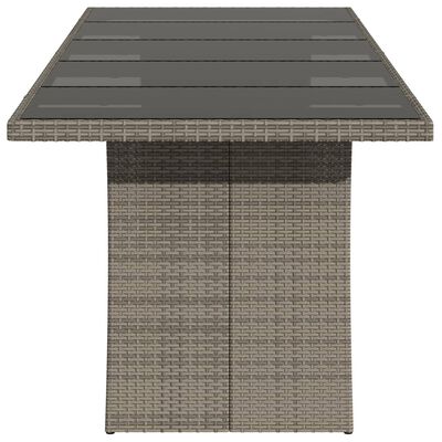 vidaXL Tuintafel met glazen blad 240x90x75 cm poly rattan grijs