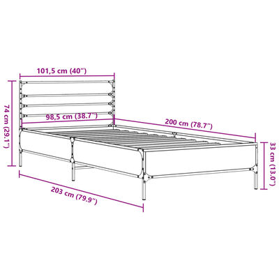 vidaXL Bedframe bewerkt hout en metaal gerookt eikenkleurig 100x200 cm